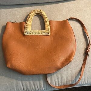 Tan Woven-Handle Leather Tote Bag